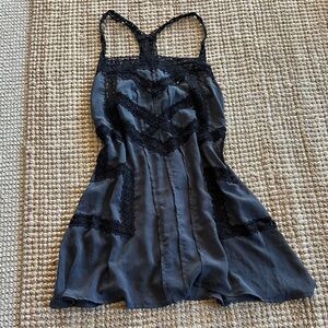 Anthropologie Black Lace-Trim Mini Dress